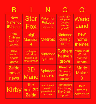 Nintendo direct 2026.6.9 Bingo Card