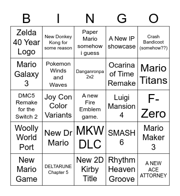 Noelle's Nintendo Direct Bingo 6/9/26 Bingo Card