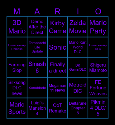 Nintendo Direct Bingo Card