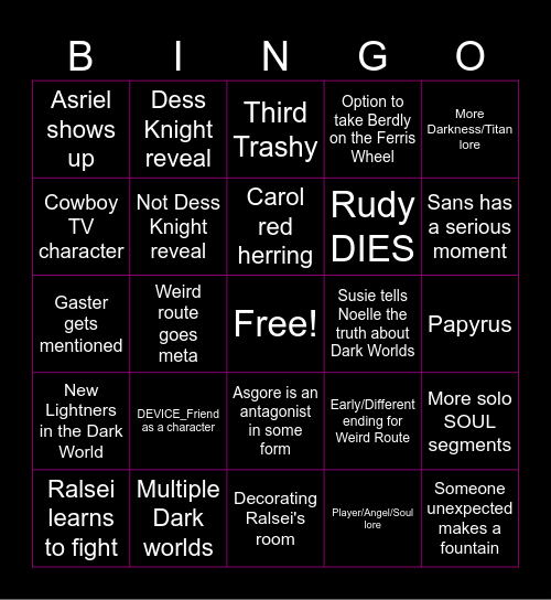 DELTARUNE Chapter 5 Bingo Card