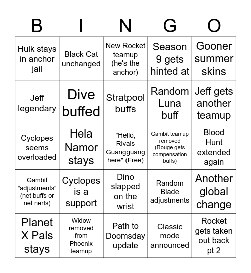 Season 8.5 Dev Vision Bingo Card Bingo Card