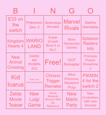 Nintendo Direct 6.9.26 Bingo Card