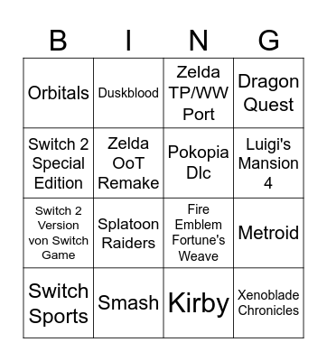 Nintendo Direct Bingo Card