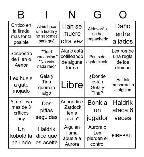 Bingo Grimtelliano Bingo Card