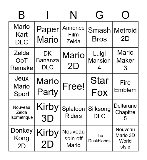 Bingo Nintendo Direct Bingo Card