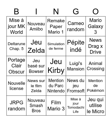 Nintendo Direct Juin 2026 Bingo Card