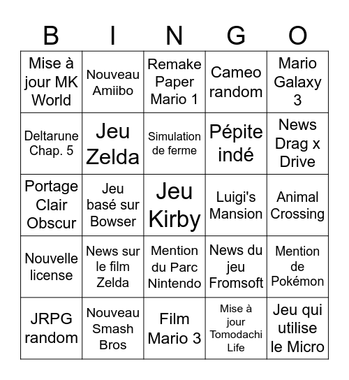 Nintendo Direct Juin 2026 Bingo Card
