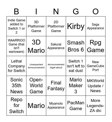 Untitled Bingo Card