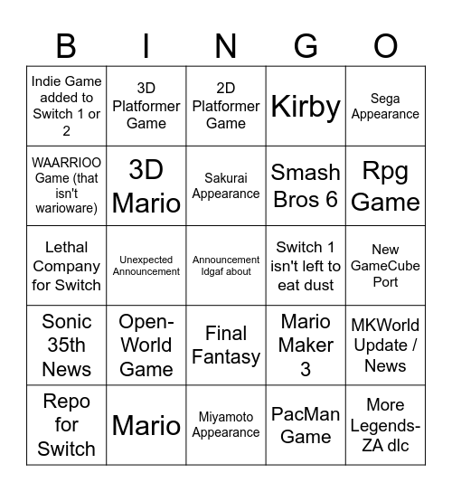Untitled Bingo Card