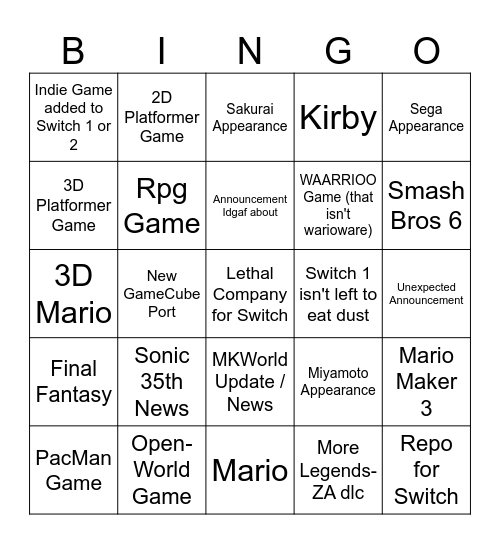 Untitled Bingo Card