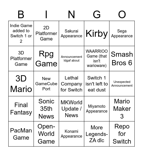 Untitled Bingo Card