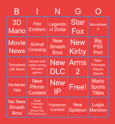 6/9/2026 Nintendo Direct Bingo Card Bingo Card