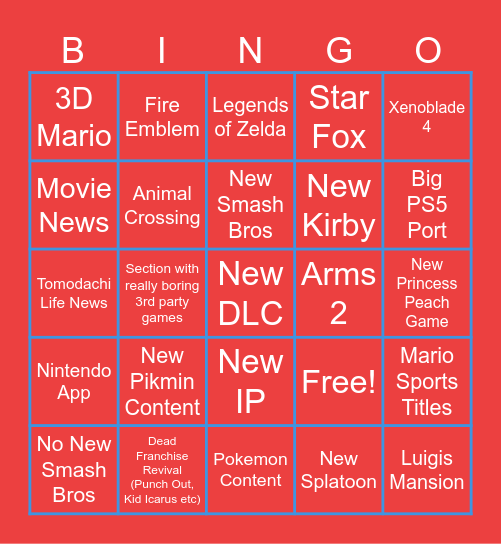6/9/2026 Nintendo Direct Bingo Card Bingo Card