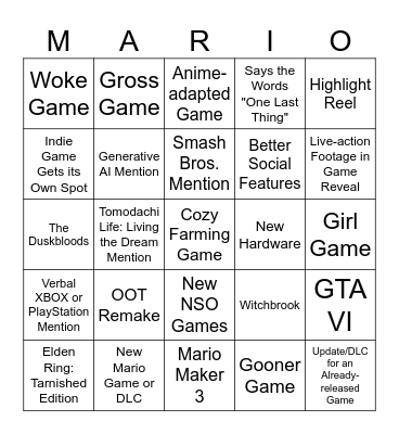 June Nintendo Direct Bingo Card