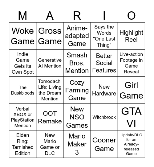 June Nintendo Direct Bingo Card