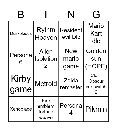 Untitled Bingo Card