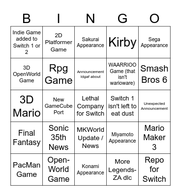 Untitled Bingo Card