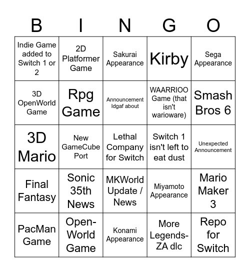 Untitled Bingo Card
