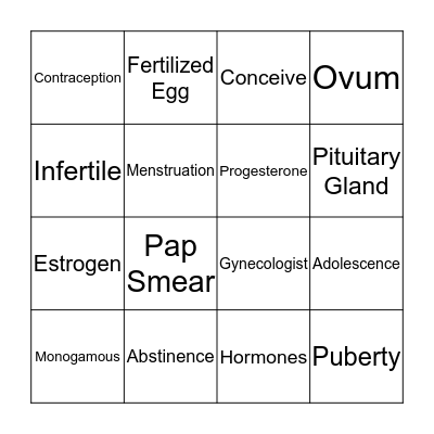 Physical Development Bingo Card