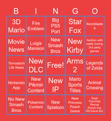 6/9/2026 Nintendo Direct Bingo Card Bingo Card