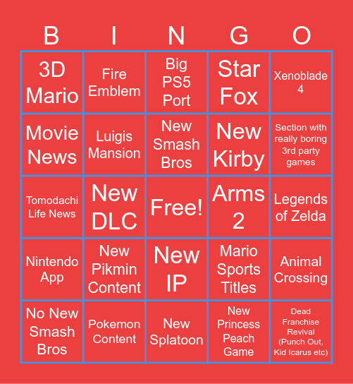 6/9/2026 Nintendo Direct Bingo Card Bingo Card