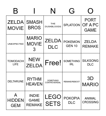 NINTENDO DIRECT Bingo Card