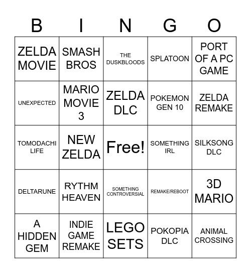 NINTENDO DIRECT Bingo Card