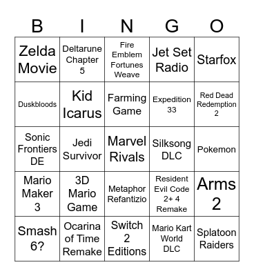 Nintendo Direct 6.9.2026 Bingo Card