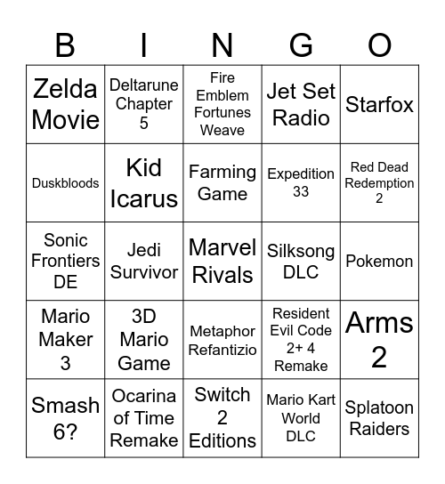 Nintendo Direct 6.9.2026 Bingo Card