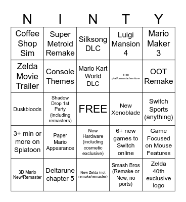 Nintendo Direct 6/9/2026 Bingo Card