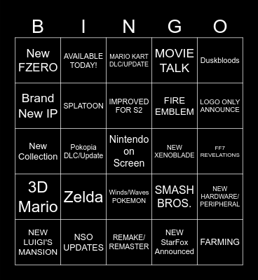 NINTENDO DIRECT Bingo Card