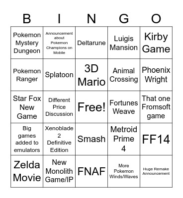 Nintendo Direct Bongo Bingo Card
