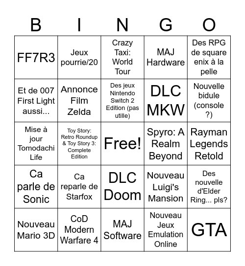 Bingo Nintendo Direct Juin 2026 Bingo Card