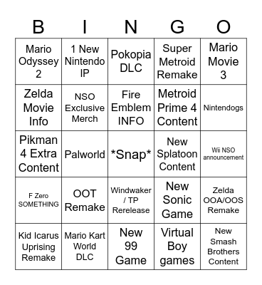 Nintendo Direct 6.9.2026 Bingo Card