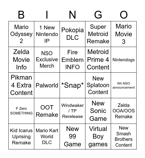 Nintendo Direct 6.9.2026 Bingo Card
