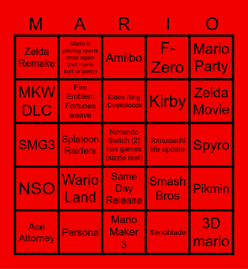 Nintendo Direct June 2026 Edition Bingo Card