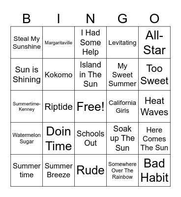 Summer Fun Bingo Card