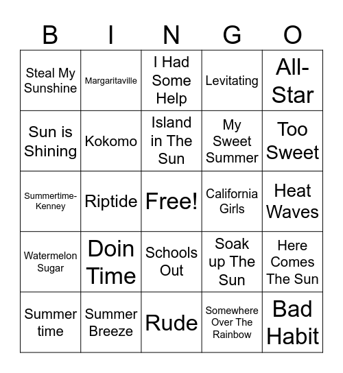 Summer Fun Bingo Card