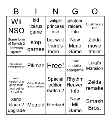 Nintendo Direct June 2026 Bingo Card