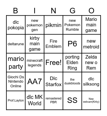 Nintendo Direct Bingo Card