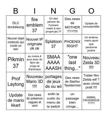 NINTENDO DIRECT 09/06/2026 Bingo Card