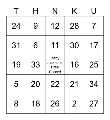 Jackson's Baby Shower Bingo Card