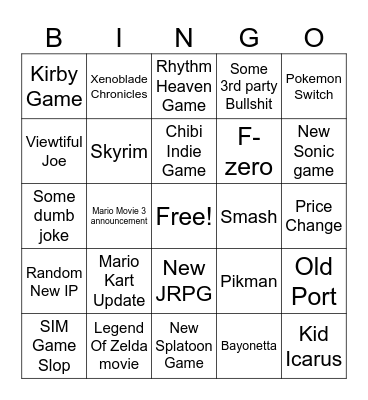 Nintendo Direct 2026 Bingo Card