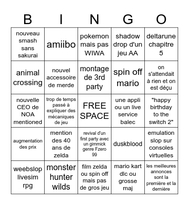 nintendo direct bingo card Bingo Card