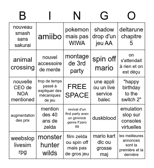 nintendo direct bingo card Bingo Card
