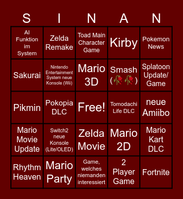 Nintendo Direct Juni 2026 Bingo Card