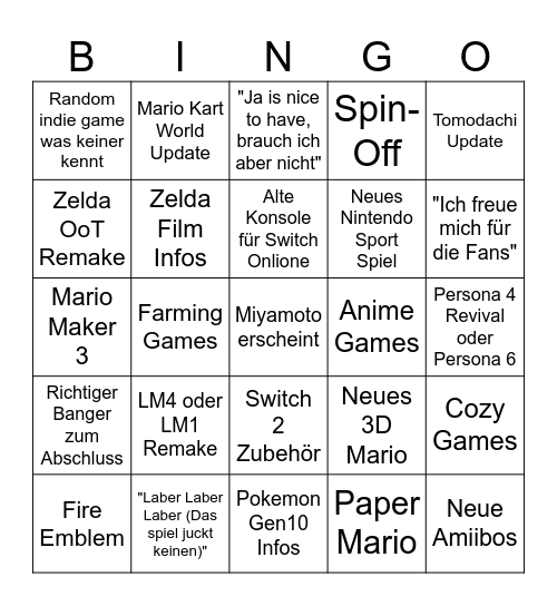 Nintendo Direct Juni 2026 Bingo Card