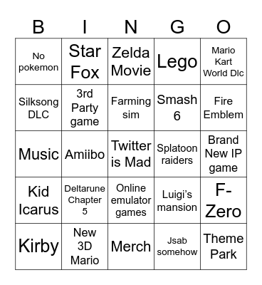Nintendo Direct Bingo Card