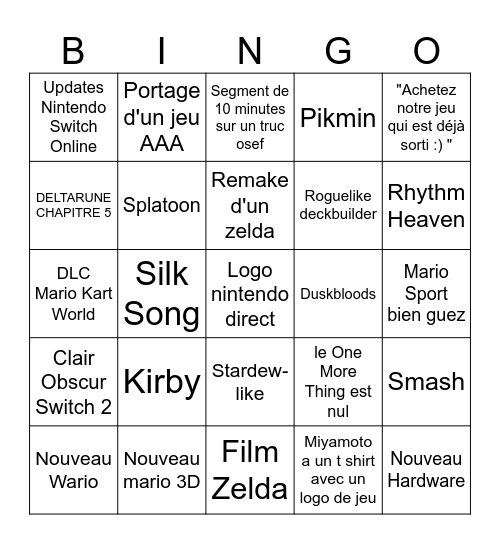 Nintendo Direct 09/06 Bingo Card