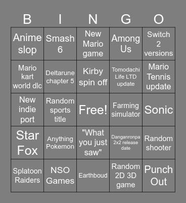 Nintendo Direct 6/9/2026 Bingo Card